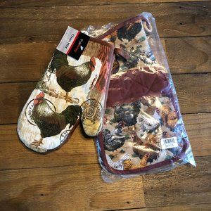 Rooster Oven Mits set of 2 (total 3 pieces)